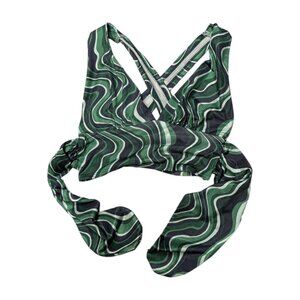 Green and black swirl print cropped wrap top